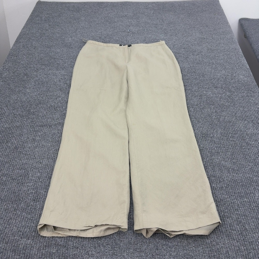Larry Levine Pants Womens 12 Tan Linen Rayon Blend Wide Leg Professional Classic